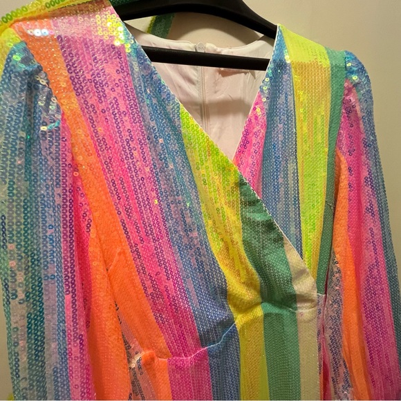 Ivy City Co Jagger Dress In Stripped  colorful rainbow Sequin Size L EUC - Picture 9 of 11